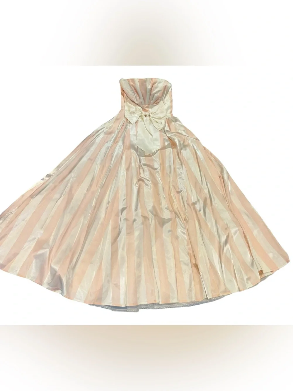 Vintage 80’s Gunne Sax Satin Gown Pink & Cream Striped Strapless Dress Sz 7 - Picture 4 of 9